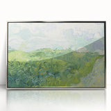 Large art print of a Van Gogh painting on acrylic, in a silver frame, featuring mid-century modernist style.