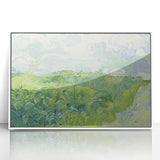 Mid-century modernist art depicting a starry night in vibrant blue and yellow tones on a white acrylic frame.