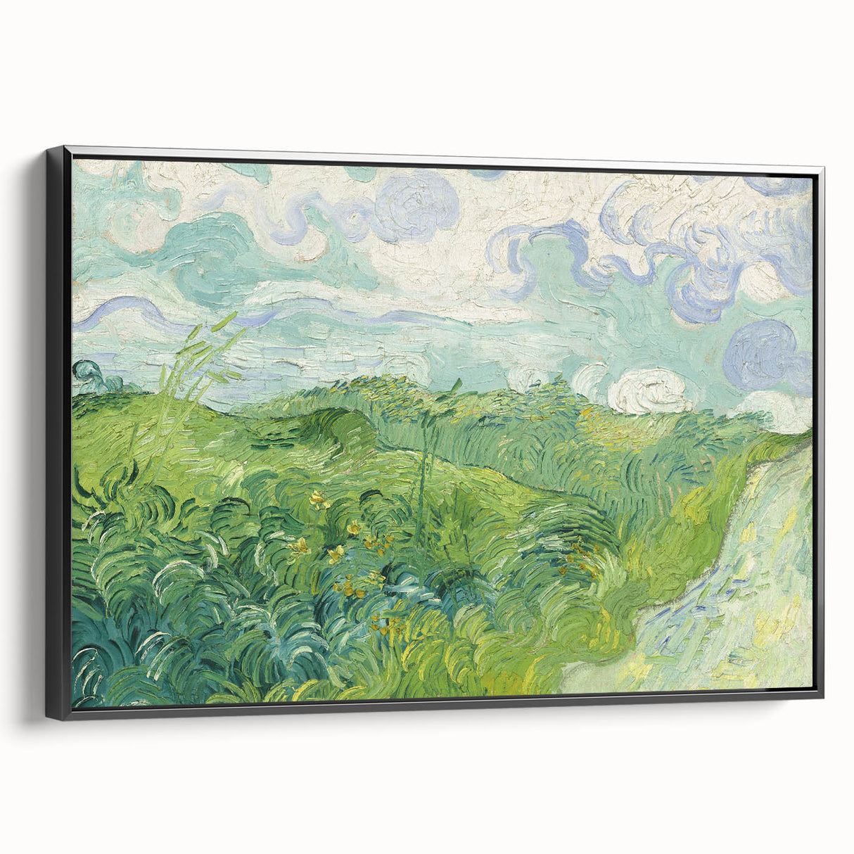 Black and white landscape painting on a framed canvas, depicting a vintage-style pastoral scene, ideal for bedroom wall art.