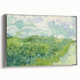 Framed canvas depicting a Van Gogh-inspired landscape with colorful swirling skies.