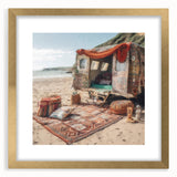 Extra large abstract art print featuring textured patterns in gold, ideal for living room decor, framed with mat.