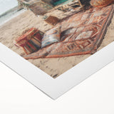 Art deco poster featuring a vibrant caravan, printed on rolled canvas, suitable for dining room decor.