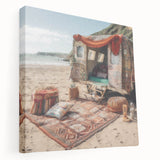 Side view of a caravan depicted in colorful, cartoon-style on a large stretched canvas, suitable for kitchen wall art.