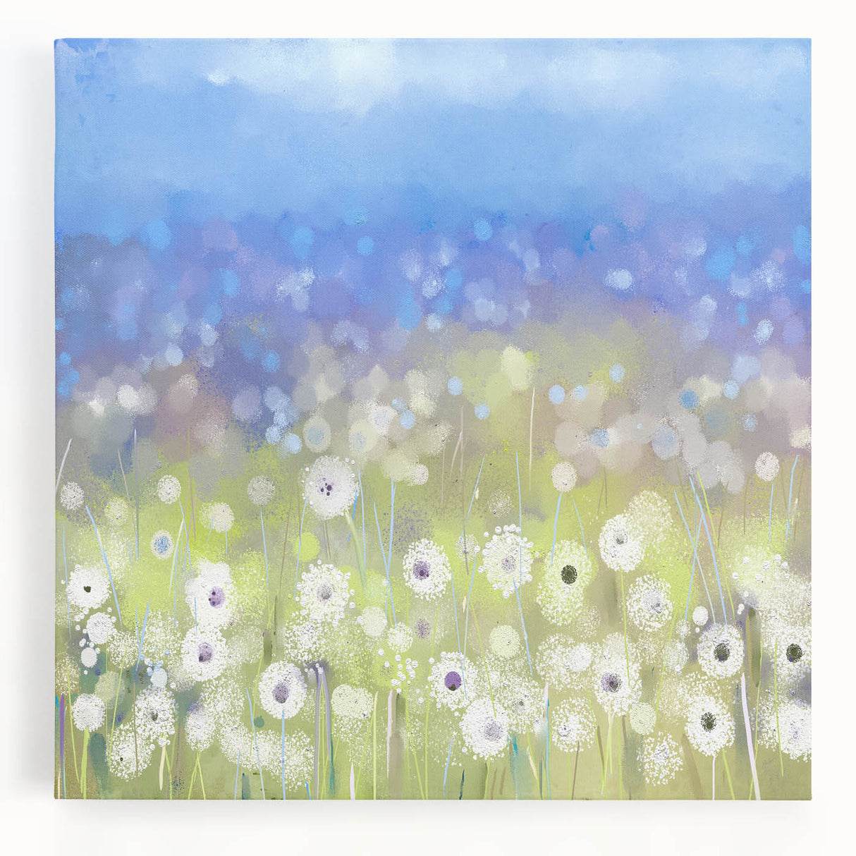 Dreamy Meadow Wall Art – Blue and Green Abstract Canvas Print