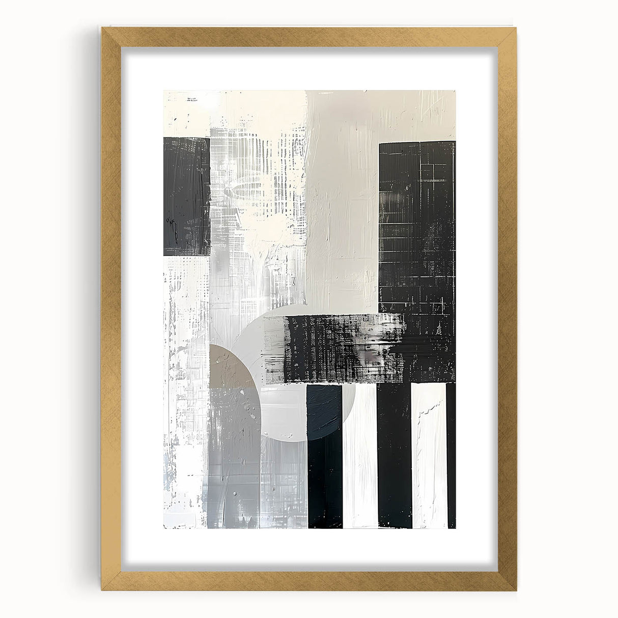 Abstract minimalist wall art frame with a gold mat, showcasing a sleek design that complements modern decor, ideal for stylish home interiors.