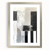 Minimalist abstract wall art framed in a silver mat, showcasing geometric shapes and soft color gradients, ideal for modern decor. Perfect focal point for any room.