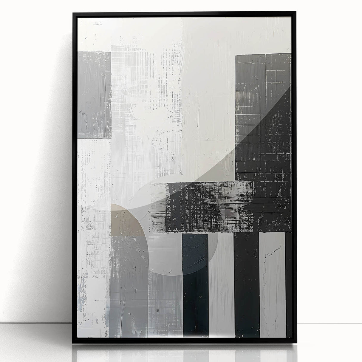 Framed minimalist wall art featuring an abstract design in black acrylic, showcasing sleek lines and a modern aesthetic, perfect for contemporary home decor.
