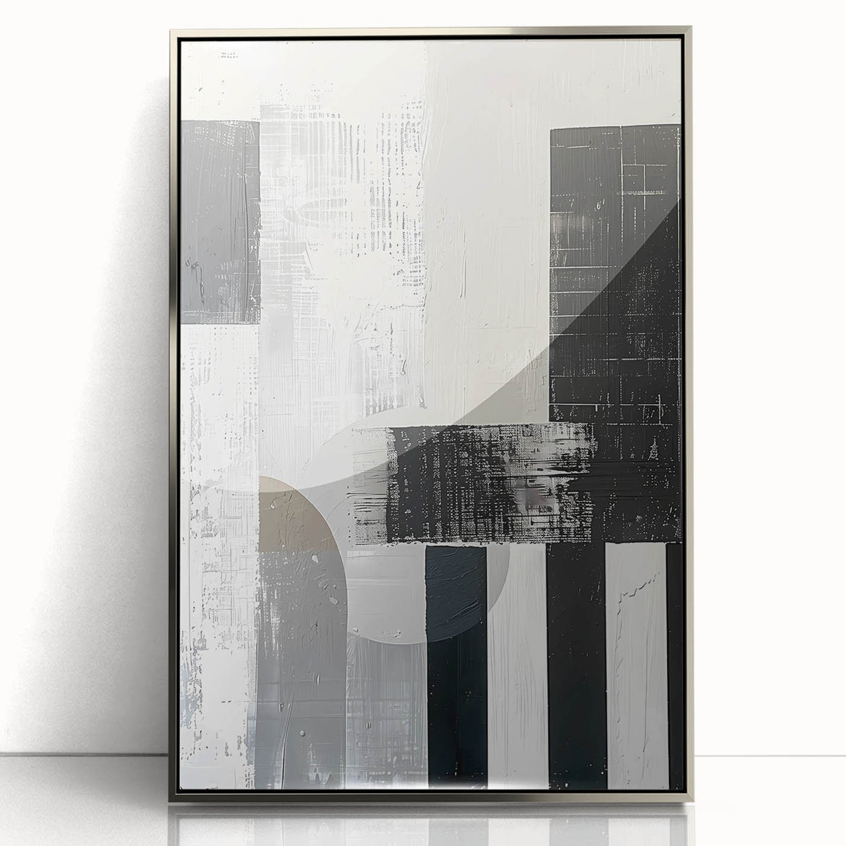 Abstract minimalist wall art framed in silver acrylic, showcasing geometric patterns in soft pastel colors, perfect for modern home decor.