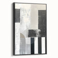 Framed minimalist wall art featuring an abstract black design on canvas, showcased from a side view. Perfect for modern home decor accents.