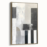 Framed abstract minimalist wall art featuring gold accents, displayed in a stylish setting. This modern canvas adds elegance to any decor with its sophisticated design.