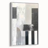 Framed minimalist wall art canvas in abstract design, showcasing soft white tones and elegant lines, ideal for modern home decor, viewed from the side.