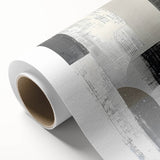 Abstract minimalist wall art on rolled canvas, showcasing soft pastel colors and geometric shapes, ideal for modern home decor. Packaged securely in a cardboard tube for safe delivery.