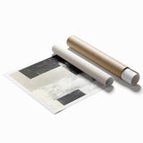 Abstract minimalist wall art print showcasing a vibrant, swirling design in pastel colors, rolled and ready for framing, perfect for modern decor.