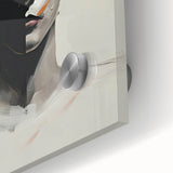 Abstract minimalist wall art featuring fluid, colorful shapes in shades of blue, pink, and green on acrylic glass, adding a modern touch to any decor.