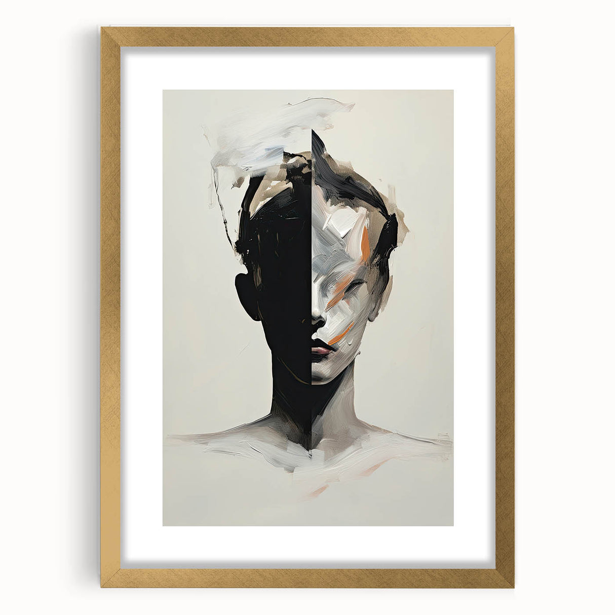 Abstract minimalist wall art framed in gold, showcasing soft pastel colors and geometric shapes, perfect for modern home decor or office aesthetics.