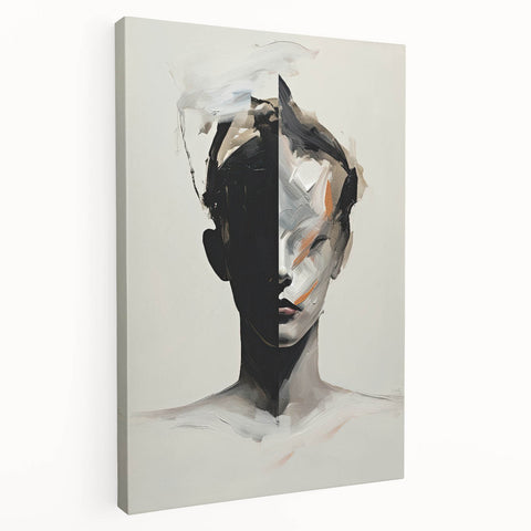 Abstract minimalist wall art on stretched canvas showcasing soft neutral tones and geometric shapes, perfect for modern home decor. Side view highlights the canvas's depth and texture, enhancing its artistic appeal.