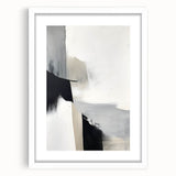 Abstract minimalist wall art framed in white, showcasing geometric shapes and subtle colors, ideal for modern home decor and interior design.