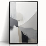 Framed minimalist abstract wall art in black acrylic showcasing geometric shapes and smooth lines, perfect for contemporary home decor.