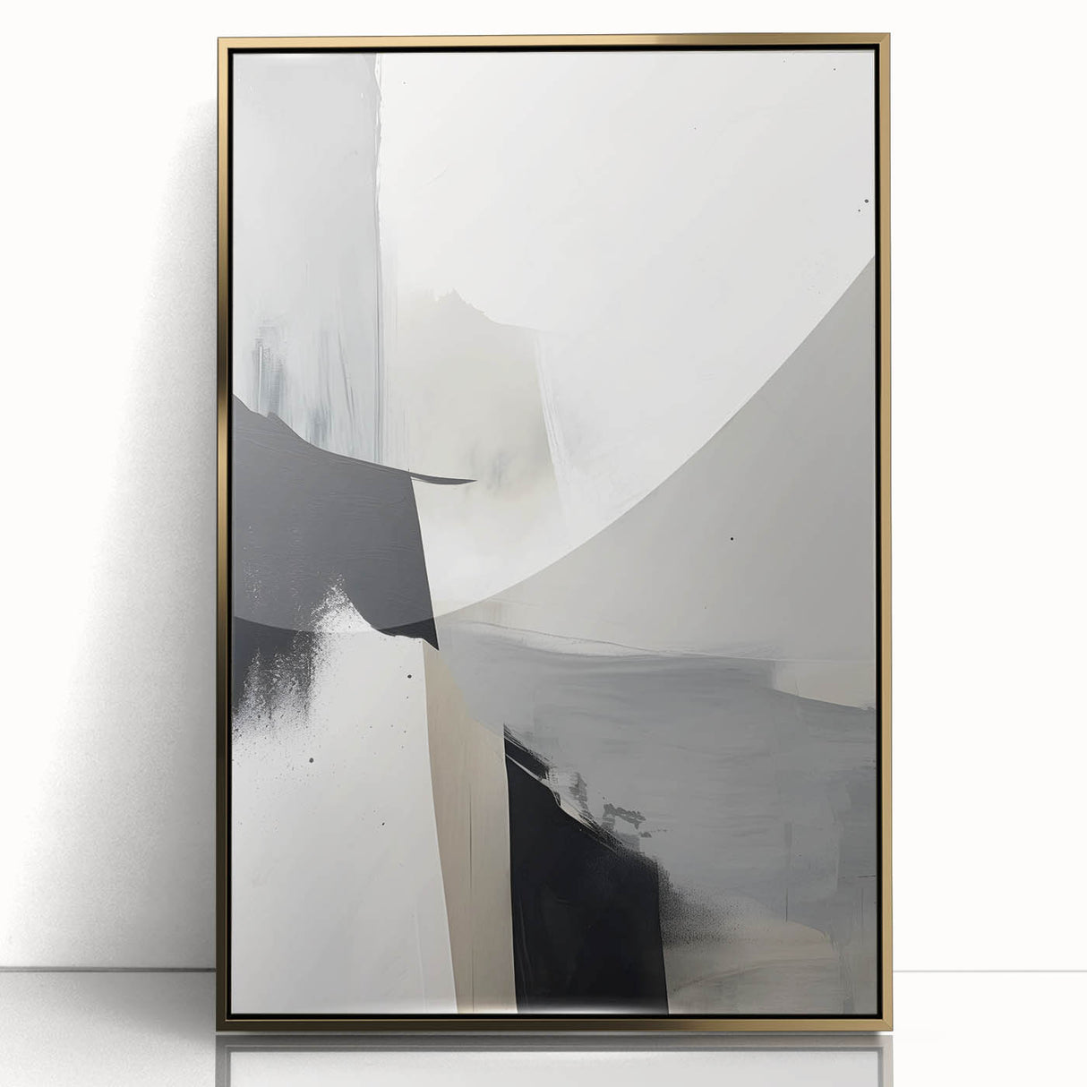 Framed abstract minimalist wall art featuring a gold-accented design, showcasing a sleek acrylic front with a contemporary aesthetic, perfect for modern decor.