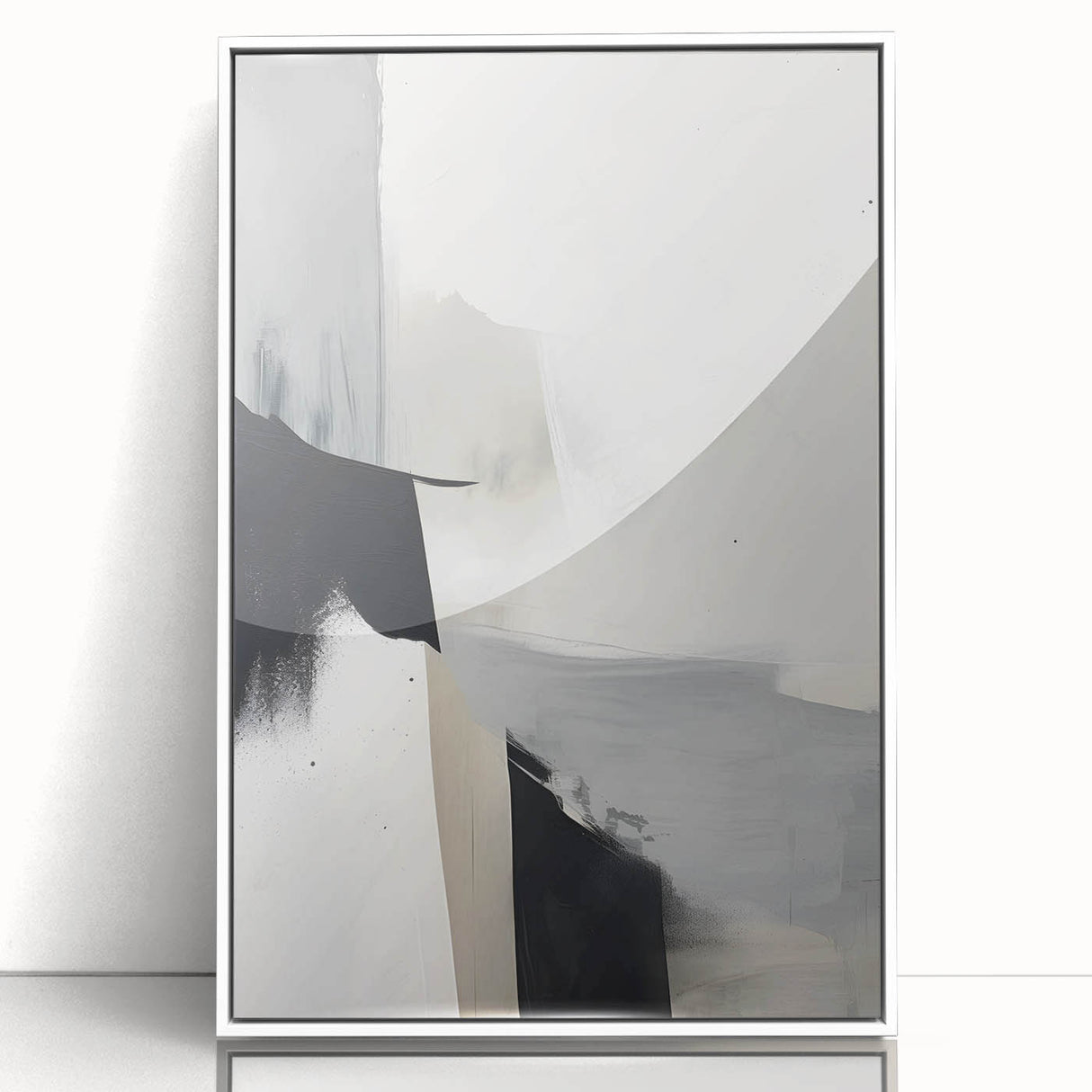 Framed abstract minimalist wall art featuring a white acrylic design, showcasing clean lines and subtle textures, ideal for modern home decor.