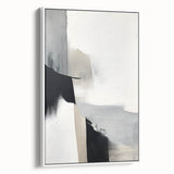 Framed minimalist wall art featuring an abstract design in soft white tones, showcased from a side view, perfect for modern home decor.