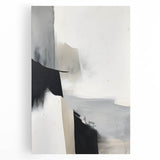 Abstract minimalist wall art on stretched canvas showcasing soft beige and gray tones, elegantly framed, perfect for modern home decor or office embellishment.