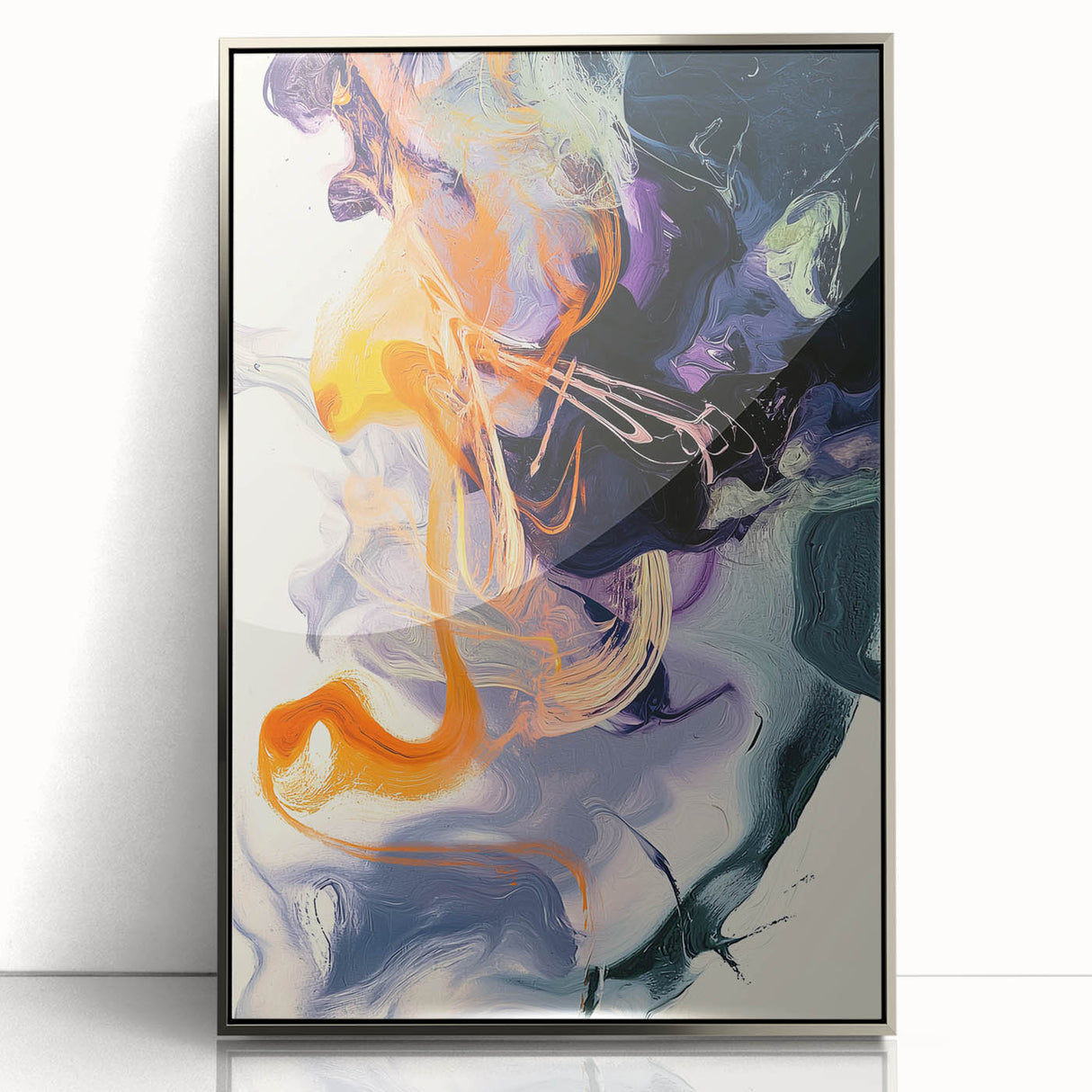 Large Abstract Wall Art – Bold Vertical Swirl in Orange and Purple