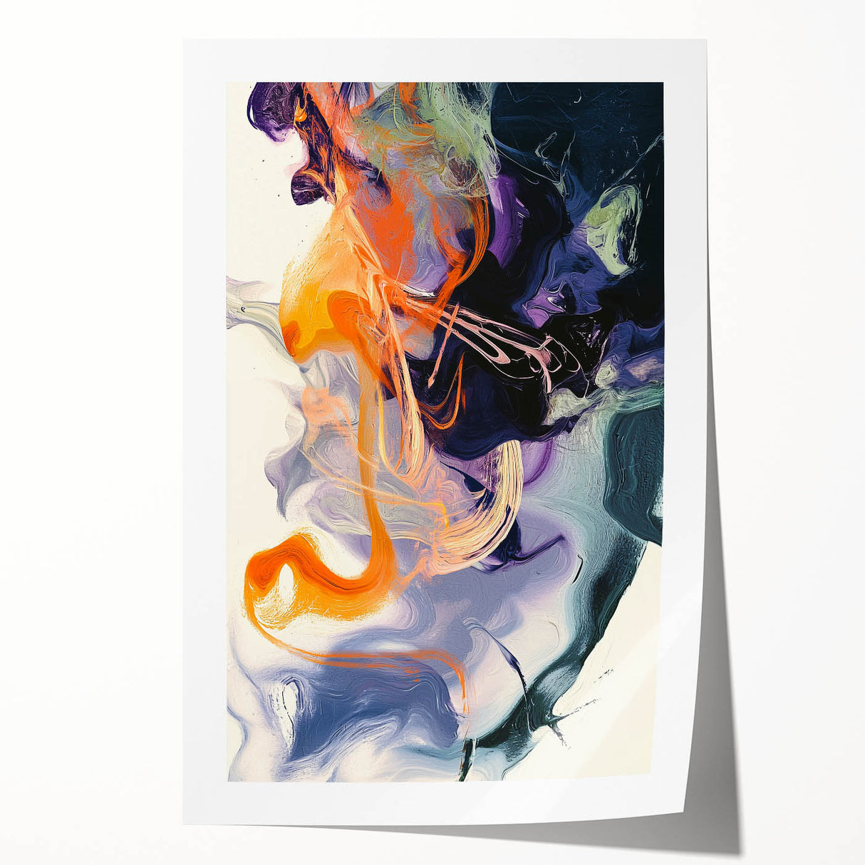 Large Abstract Wall Art – Bold Vertical Swirl in Orange and Purple