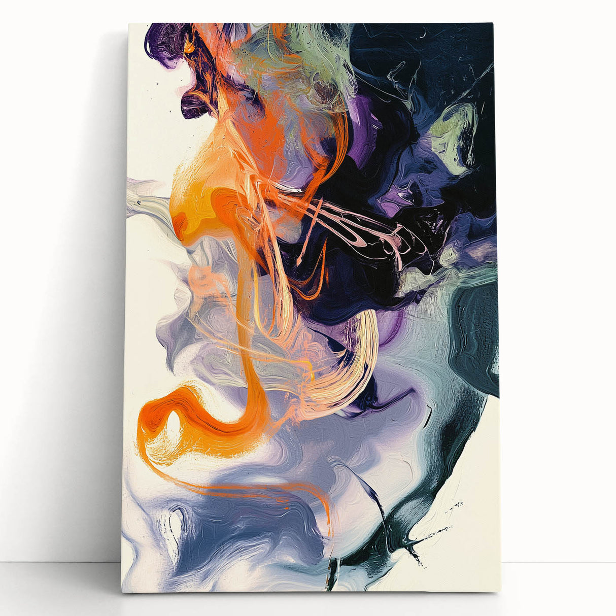 Large Abstract Wall Art – Bold Vertical Swirl in Orange and Purple