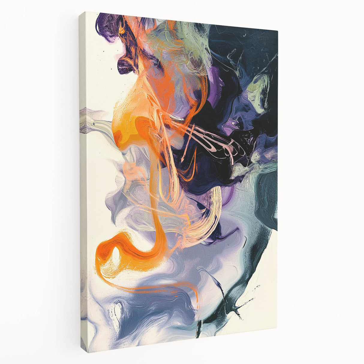 Large Abstract Wall Art – Bold Vertical Swirl in Orange and Purple