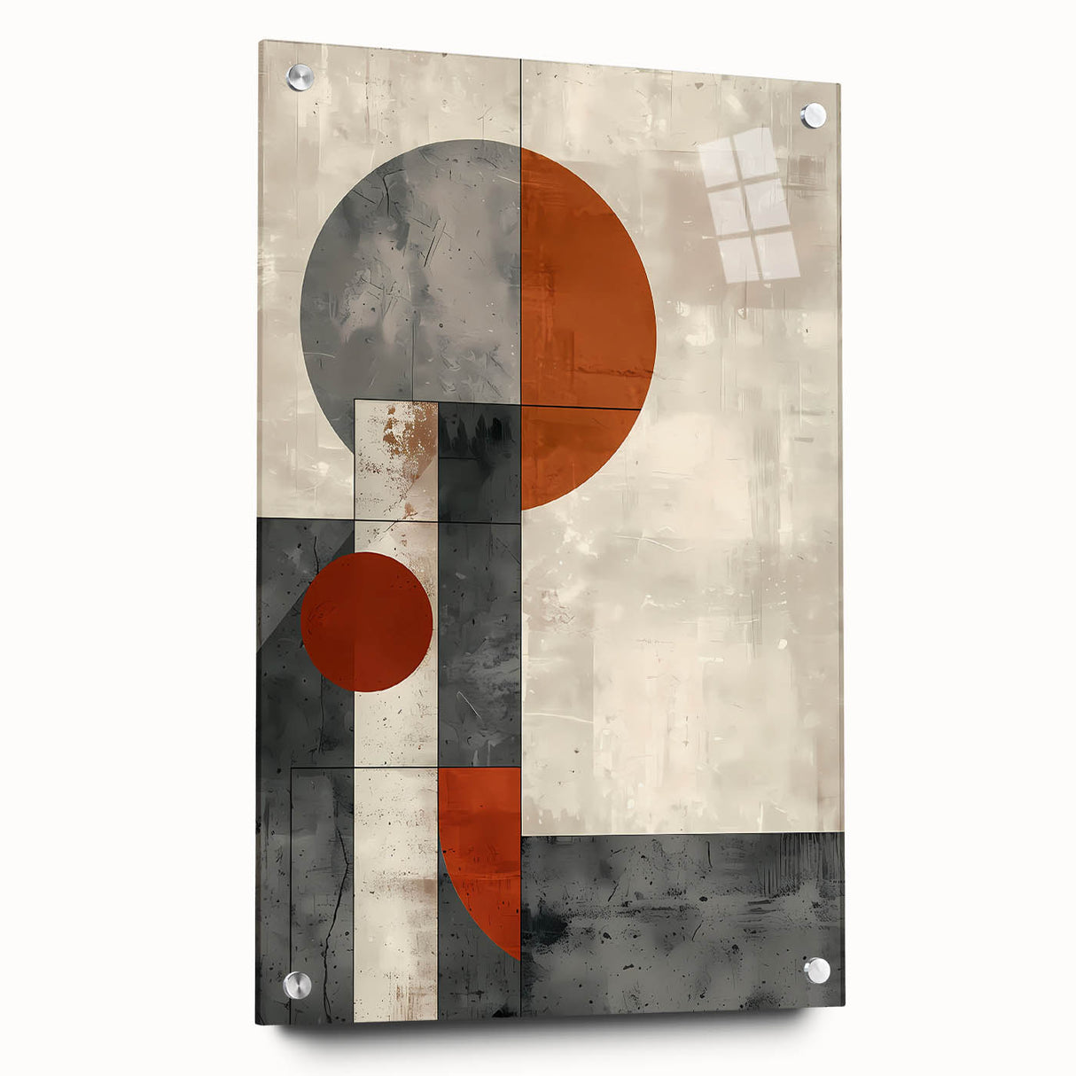 Abstract minimalist wall art piece displayed in a side view, featuring a sleek acrylic glass frame with visible mounting pins, ideal for modern decor.