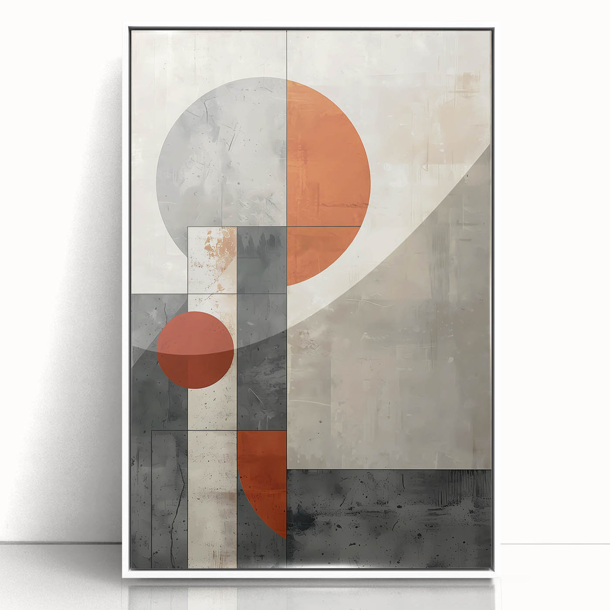Framed minimalist abstract wall art in white acrylic, showcasing clean lines and a modern design, perfect for contemporary home decor settings.