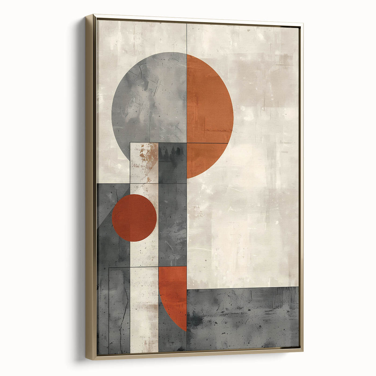 Framed abstract minimalist wall art featuring a gold design, showcased in a side view, perfect for modern decor and enhancing interior aesthetics.