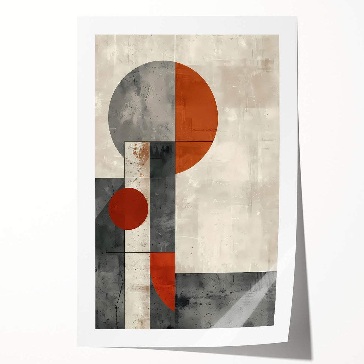 Abstract minimalist wall art print showcasing soft pastel colors and geometric shapes, elegantly rolled for easy framing and display in modern interiors.