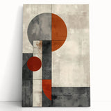 Abstract minimalist wall art on stretched canvas, featuring soft pastel colors and geometric shapes, elegantly leaning against a textured wall, perfect for modern decor.