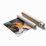 Colorful Abstract Wall Art – Expressive Orange and Dark Green Swirl