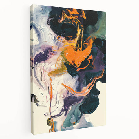 Colorful Abstract Wall Art – Expressive Orange and Dark Green Swirl