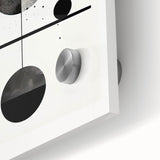 Close-up of a vibrant abstract minimalist wall art piece displayed on acrylic glass, showcasing swirling colors of blue, yellow, and white, perfect for modern decor.