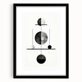 Abstract minimalist wall art framed in black with a mat, showcasing simple geometric shapes and soft color tones, ideal for modern home decor.