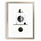 Abstract minimalist wall art framed with a silver mat, showcasing geometric shapes and neutral tones, perfect for modern home decor and office aesthetics.