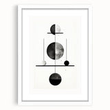 Abstract minimalist wall art framed in white, showcasing geometric shapes and soft pastel colors, perfect for modern home decor or office styling.