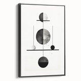 Framed minimalist abstract wall art in black, showcasing a sleek side view with sharp lines and a modern aesthetic, perfect for contemporary decor.