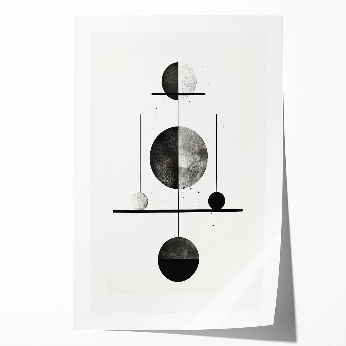 Abstract minimalist wall art print showcasing soft pastel colors and geometric shapes, rolled up for shipping in a protective cardboard tube. Perfect for modern home decor.