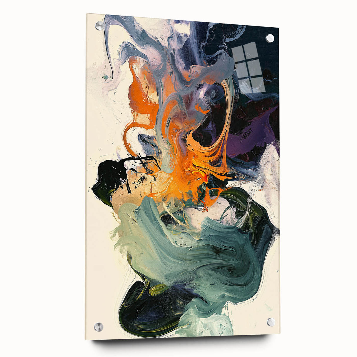 Abstract Art Prints – Flowing Modern Swirl in Orange and Mint Green