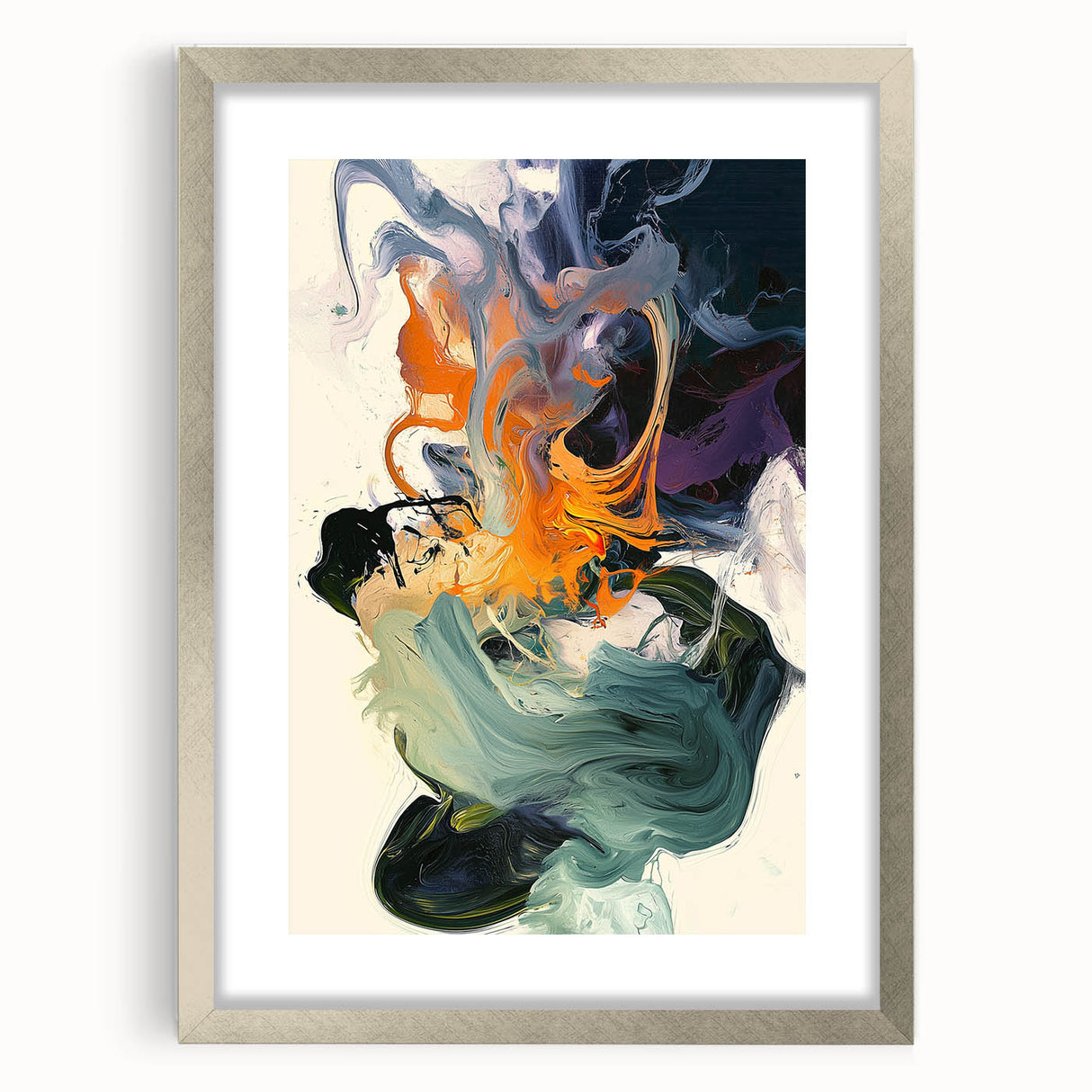 Abstract Art Prints – Flowing Modern Swirl in Orange and Mint Green
