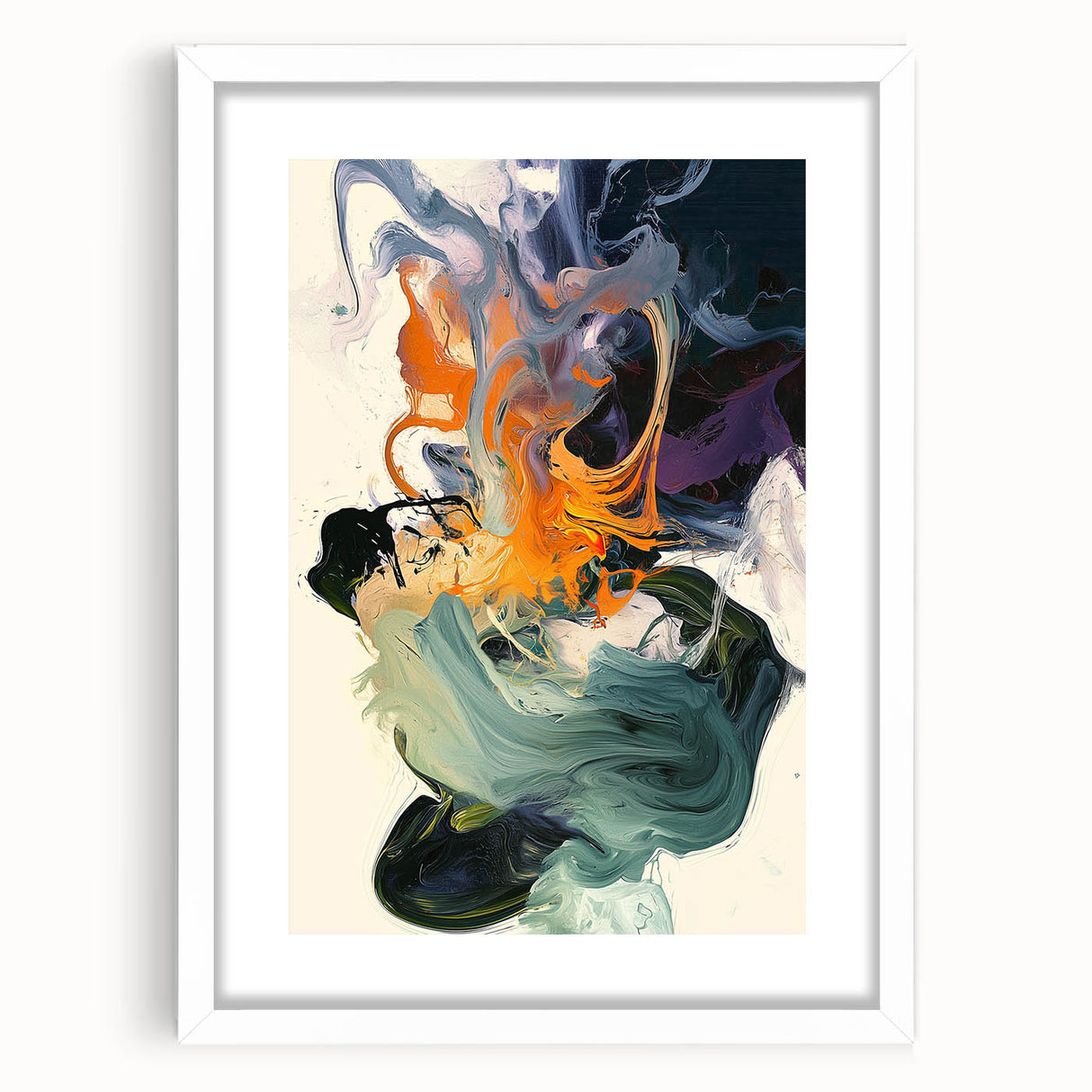 Abstract Art Prints – Flowing Modern Swirl in Orange and Mint Green
