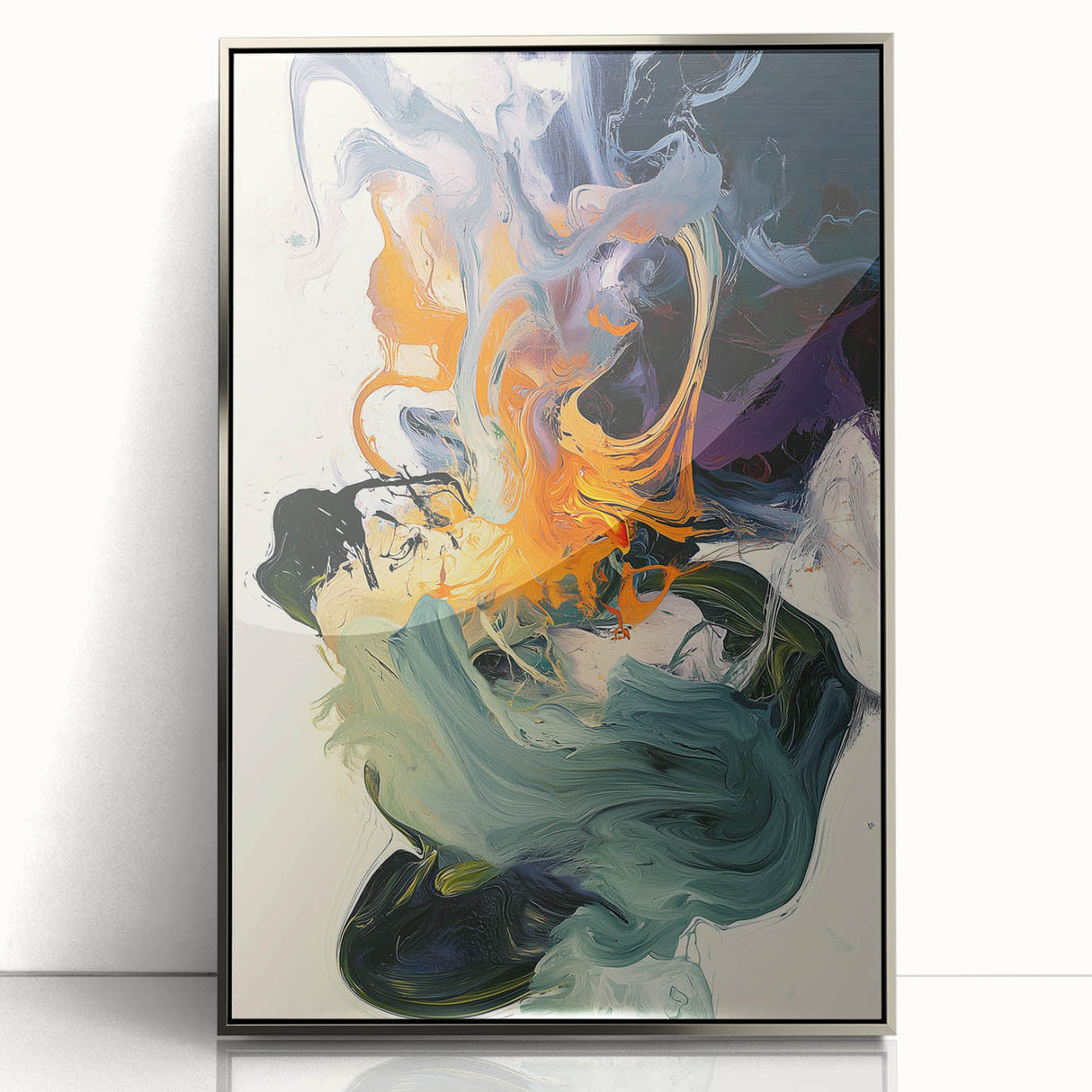 Abstract Art Prints – Flowing Modern Swirl in Orange and Mint Green