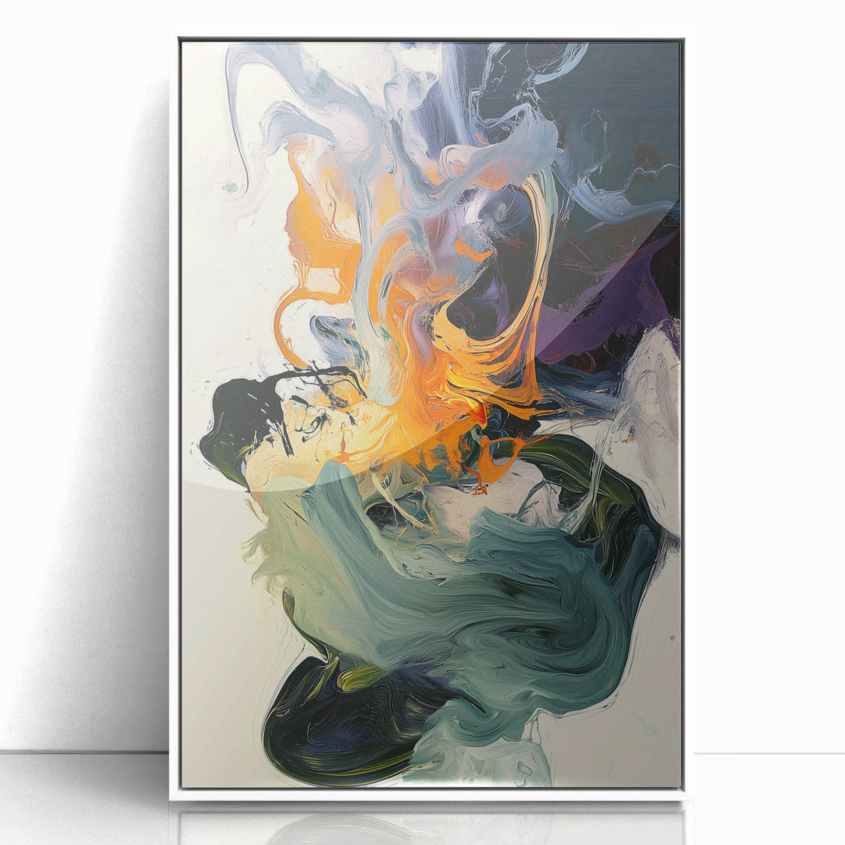 Abstract Art Prints – Flowing Modern Swirl in Orange and Mint Green