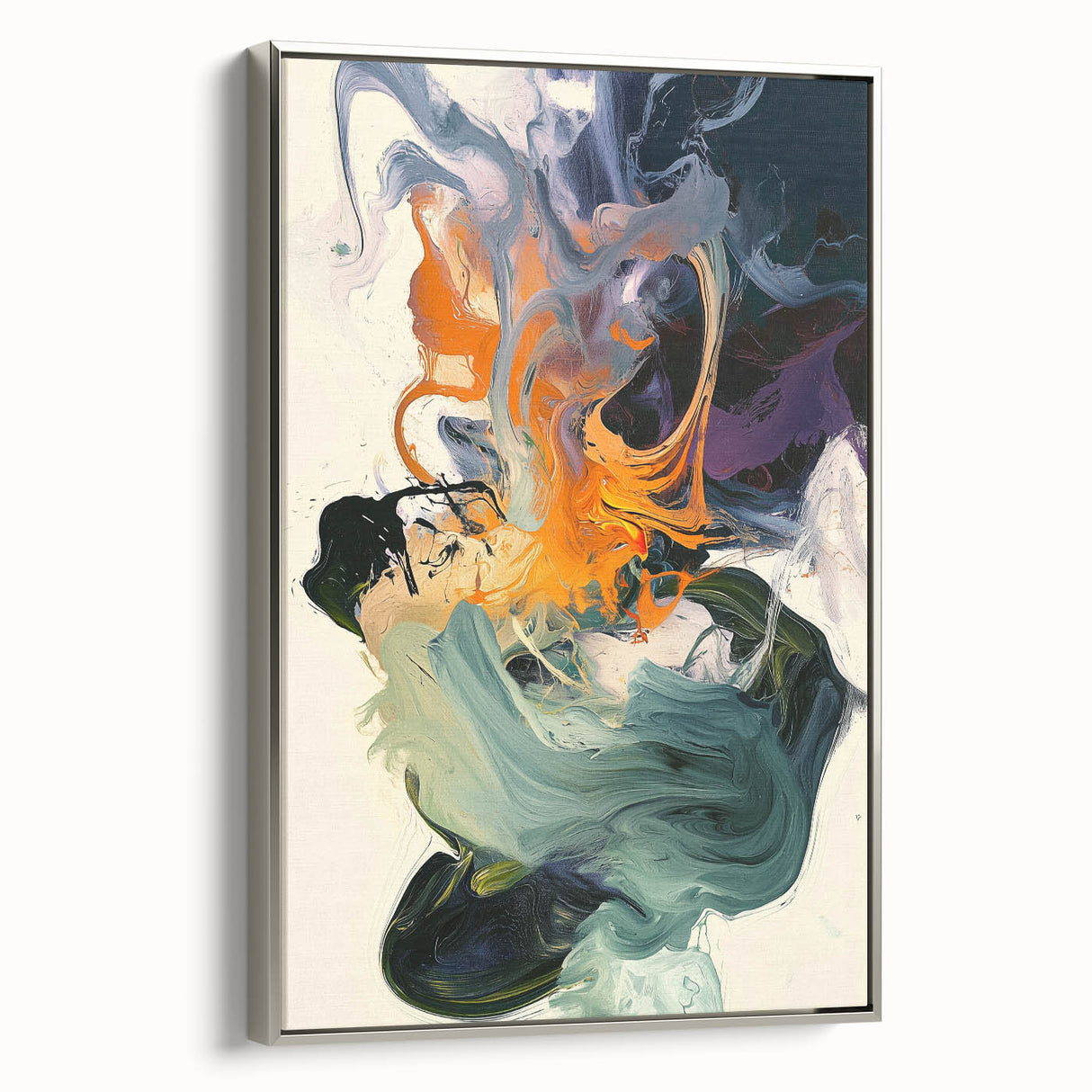 Abstract Art Prints – Flowing Modern Swirl in Orange and Mint Green