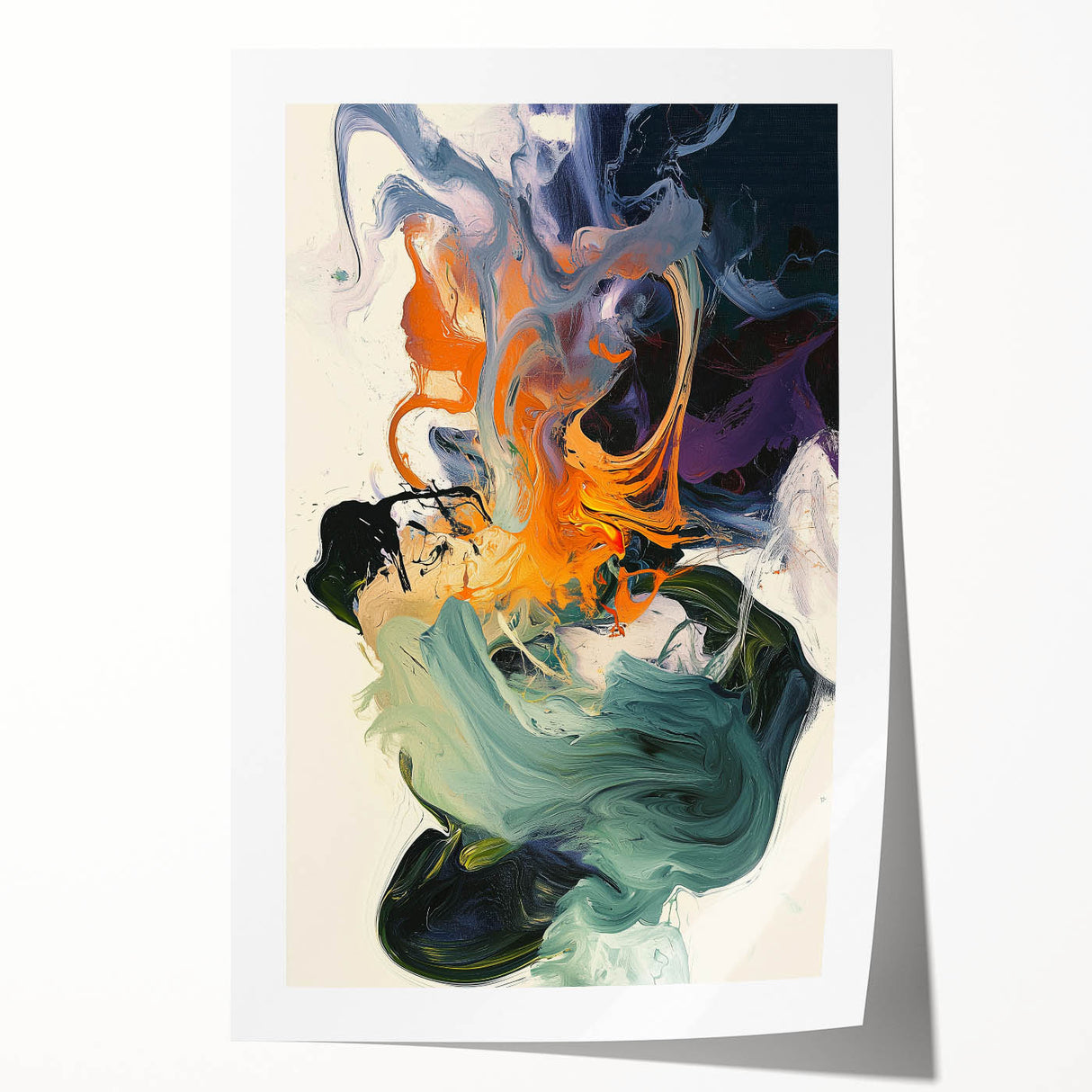 Abstract Art Prints – Flowing Modern Swirl in Orange and Mint Green